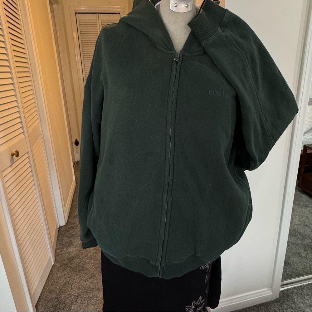 Roots Women's XL  Dark Green Teddy Zip-Up Jacket